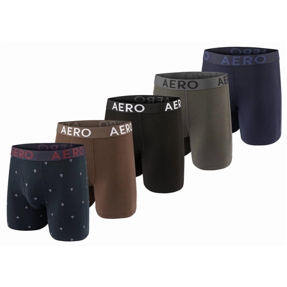 Aeropostale Mens Boxer Briefs-Cotton Stretch Boxer Briefs Underwear (Navy/Brown/Black/Grey/Navy, Medium)