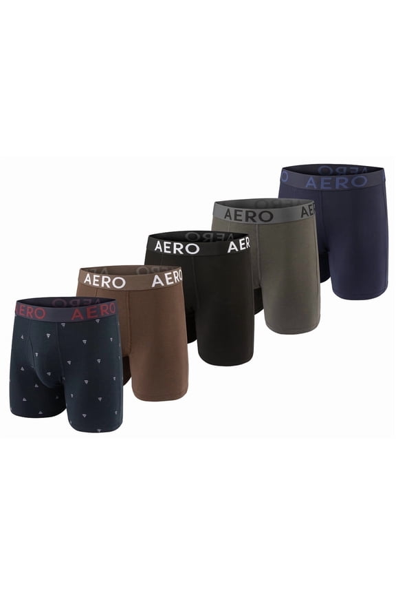 Aeropostale Mens Boxer Briefs-Cotton Stretch Boxer Briefs Underwear (Navy/Brown/Black/Grey/Navy, X-Large)