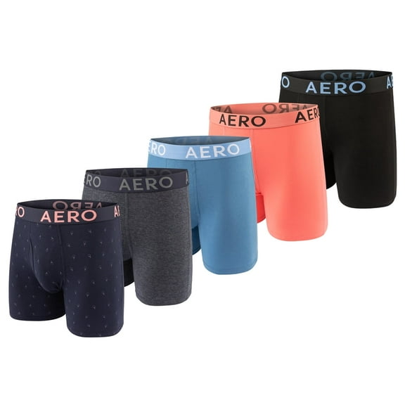 Aeropostale Mens Boxer Briefs-Cotton Stretch Boxer Briefs Underwear (Navy/Charcoal/Blue/Coral/Black, X-Large)