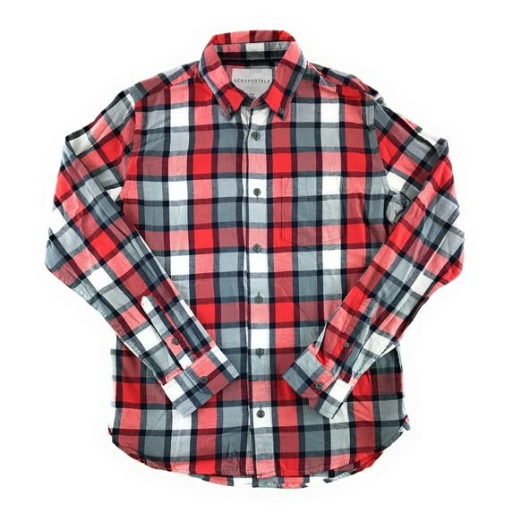 Aeropostale Mens Flannel Long Sleeve Shirt Medium Red Black 9734