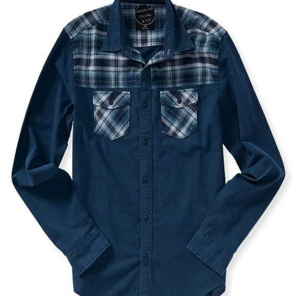 Aeropostale Mens Woven Mix Button Up Shirt, Blue, Large