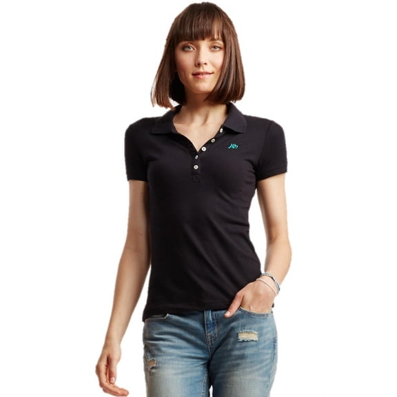 Aeropostale Women's Polo Shirt Medium Black w Teal 001a