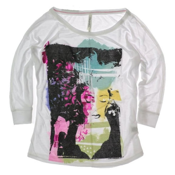 Aeropostale Womens 3/4 Sleeve Dream Images Dolman Crew Graphic T-Shirt, White, Juniors, Medium