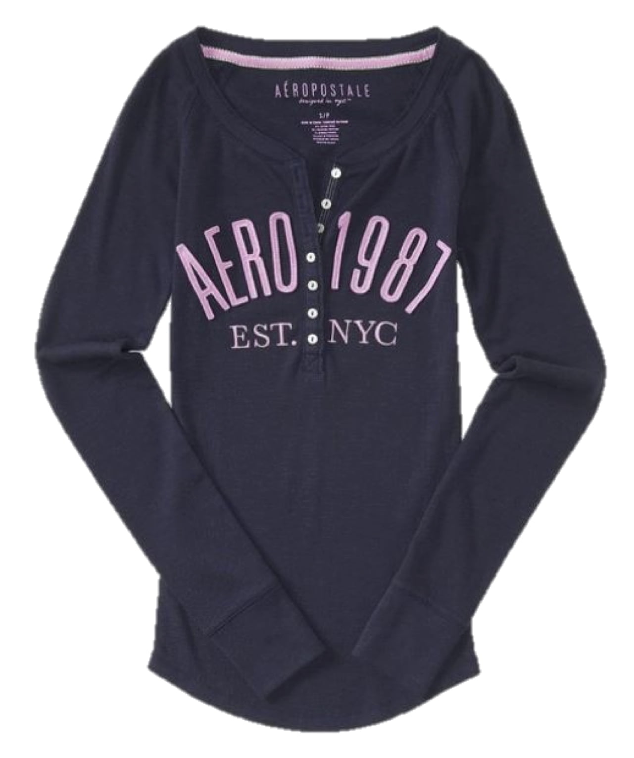 Aeropostale Womens Aero 1987 Thermal Henley Shirt Small Navy
