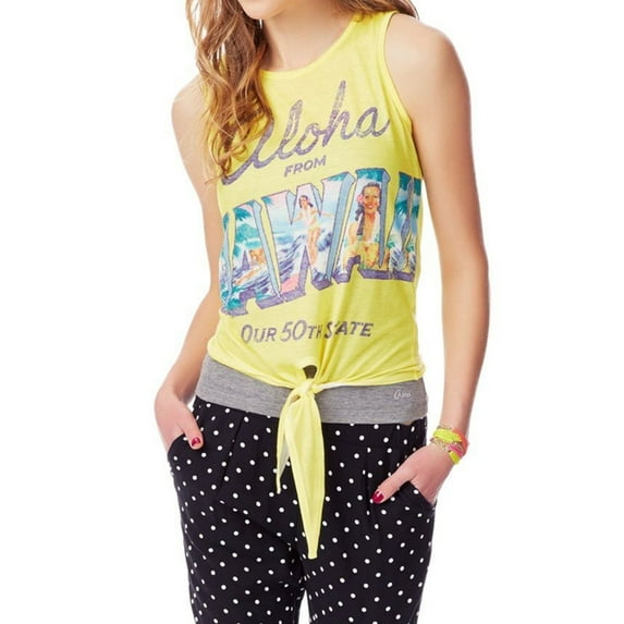 Aeropostale Womens Aloha Hawaii Tank Top, Yellow, Juniors, X-Large