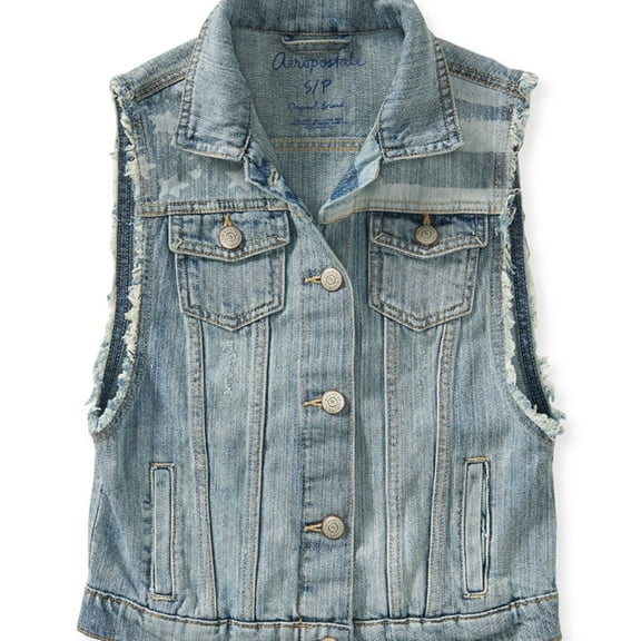 Aeropostale Womens Americana Denim Vest, Blue, Juniors, X-Small