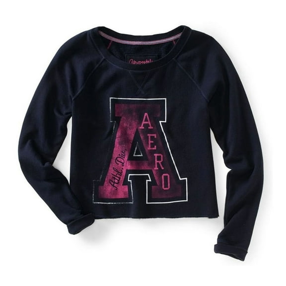 Aeropostale Womens Athletic Cropped Knit Sweater, Blue, Juniors, Large