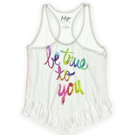 Aeropostale Womens Be Tru Fringed Tank Top, White, Juniors, Small