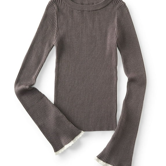 Aeropostale Womens Bell Sleeve Pullover Sweater, Grey, Juniors, Medium