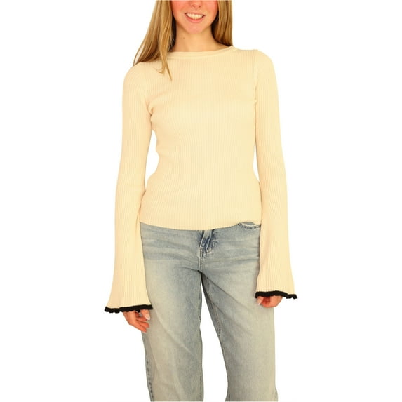 Aeropostale Womens Bell Sleeve Pullover Sweater, Off-White, Juniors, Medium
