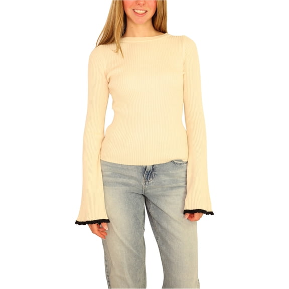 Aeropostale Womens Bell Sleeve Pullover Sweater, Off-White, X-Small