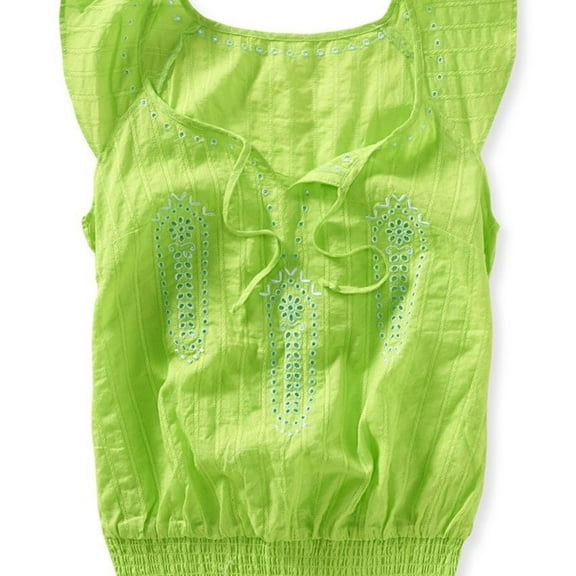 Aeropostale Womens Bright Embroidered Peasant Knit Blouse, Green, Juniors, X-Small