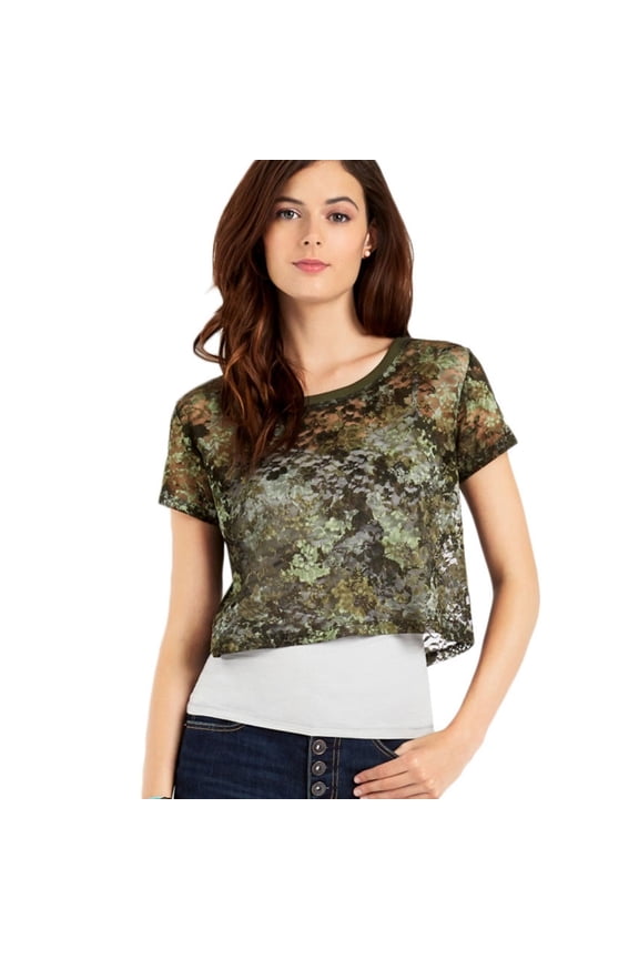 Aeropostale Womens Camo Lace Graphic T-Shirt, Green, Juniors, Medium