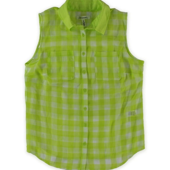 Aeropostale Womens Checkered Chiffon Tank Top, Green, Juniors, Small