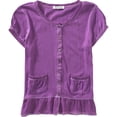 thumbnail image 1 of Aeropostale Womens Chiffon Accents Button Up Shirt, Purple, Juniors, X-Small, 1 of 1