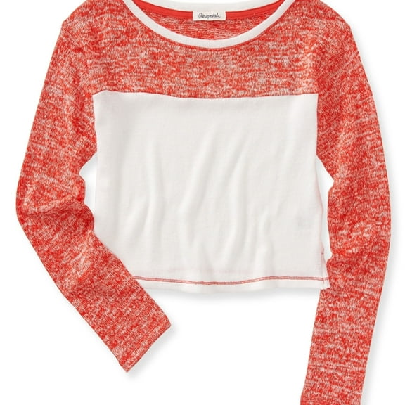 Aeropostale Womens Colorblock Cropped Pullover Sweater, Red, Juniors, X-Large