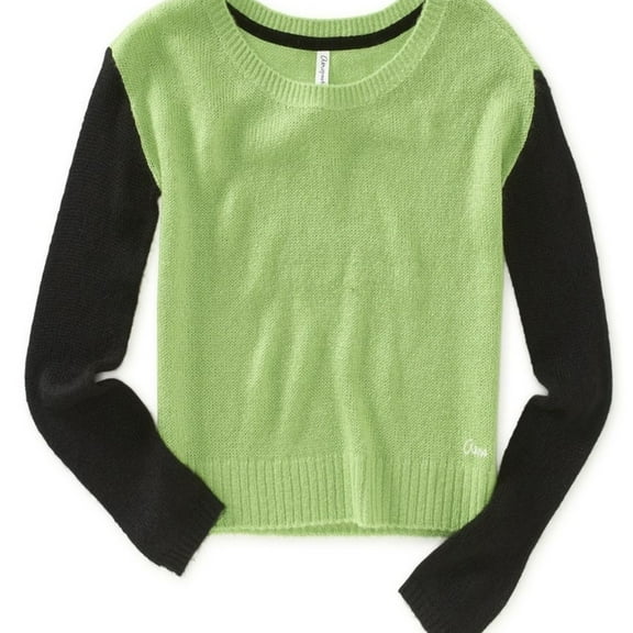 Aeropostale Womens Colorblocked Sleeve Crew Knit Sweater, Green, Juniors, X-Large