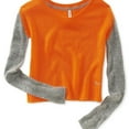 thumbnail image 1 of Aeropostale Womens Colorblocked Sleeve Crew Knit Sweater, Orange, Juniors, Large, 1 of 1