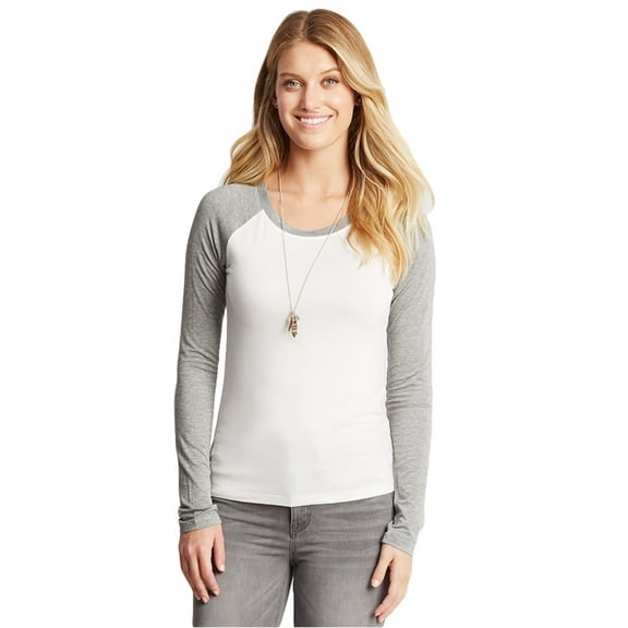Aeropostale Womens Contrast Raglan Basic T-Shirt, Off-White, Juniors, Small