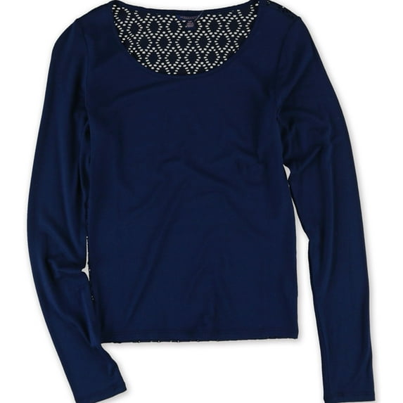 Aeropostale Womens Crochet Back Basic T-Shirt, Blue, Juniors, X-Small