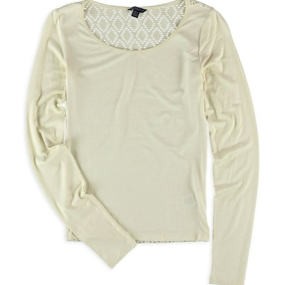 Aeropostale Womens Crochet Back Basic T-Shirt, Off-White, Juniors, Medium