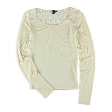 Aeropostale Womens Crochet Back Basic T-Shirt, Off-White, X-Small