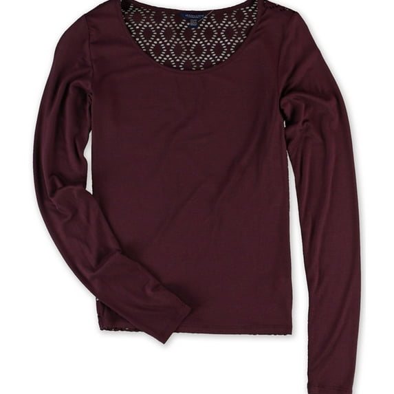 Aeropostale Womens Crochet Back Basic T-Shirt, Red, Juniors, Medium