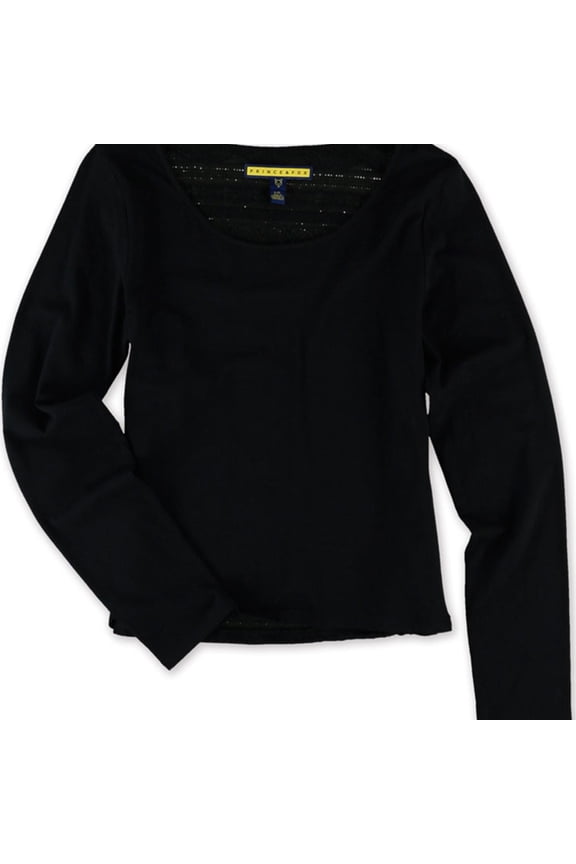 Aeropostale Womens Crochet Back LS Embellished T-Shirt, Black, Juniors, Small