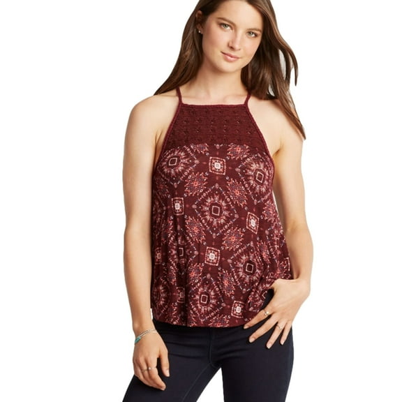 Aeropostale Womens Crochet Handkerchief Hem Tank Top, Red, Juniors, Small