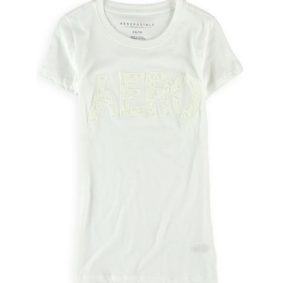 Aeropostale Womens Crochet Logo Embellished T-Shirt, White, X-Small