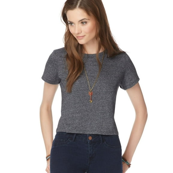 Aeropostale Womens Crop Basic T-Shirt, Black, Juniors, Large