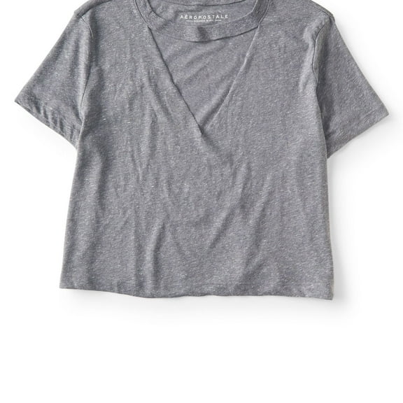 Aeropostale Womens Crop Cutout Basic T-Shirt, Grey, Juniors, Small
