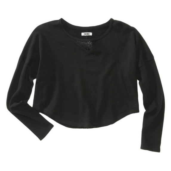 Aeropostale Womens Cropped Animal Print Knit Sweater, Black, Juniors, Medium