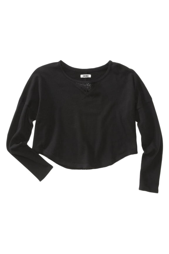 Aeropostale Womens Cropped Animal Print Knit Sweater, Black, Juniors, X-Large