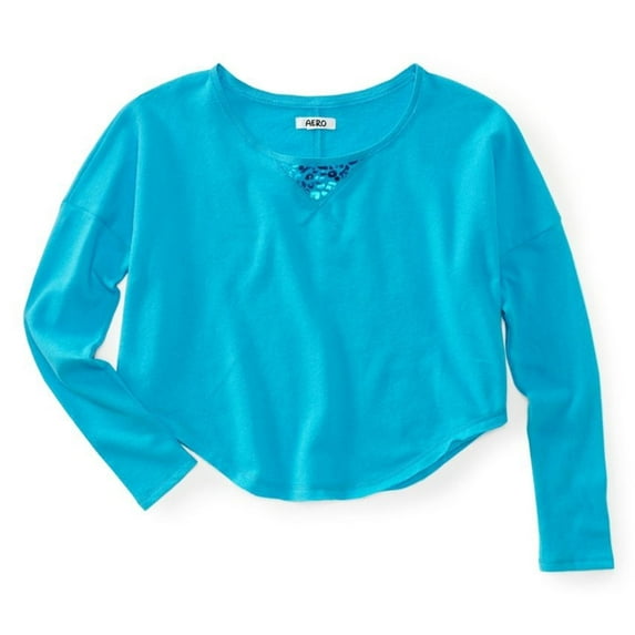 Aeropostale Womens Cropped Animal Print Knit Sweater, Blue, Juniors, X-Small