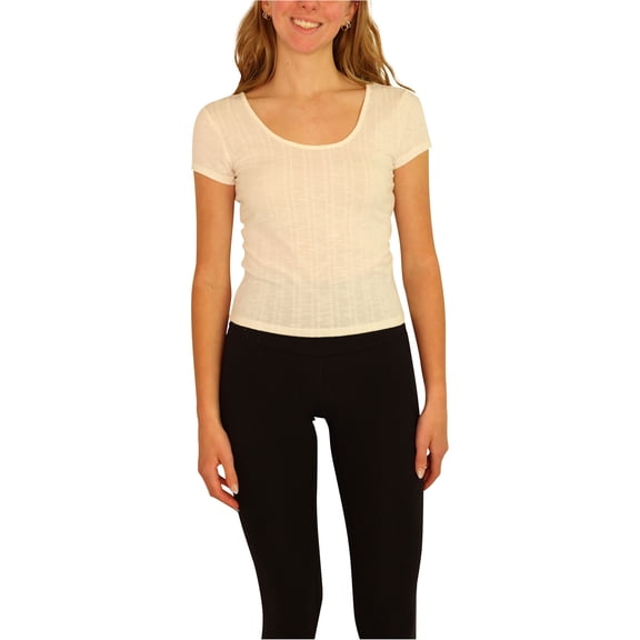 Aeropostale Womens Cropped Basic T-Shirt, Off-White, Juniors, Medium