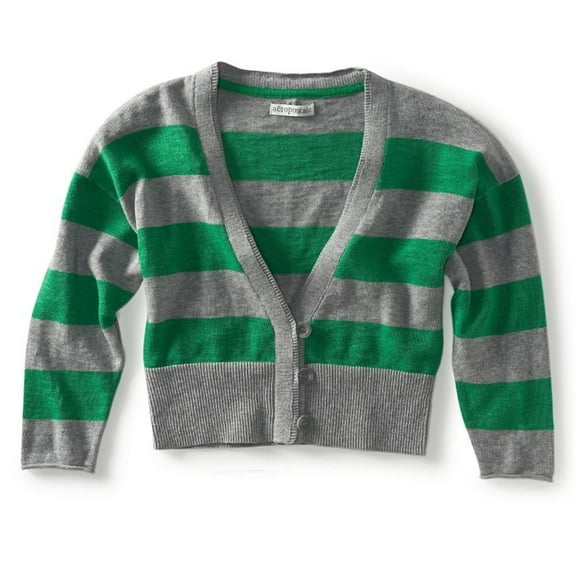 Aeropostale Womens Cropped Stripe Cardigan Sweater, Green, Juniors, Large