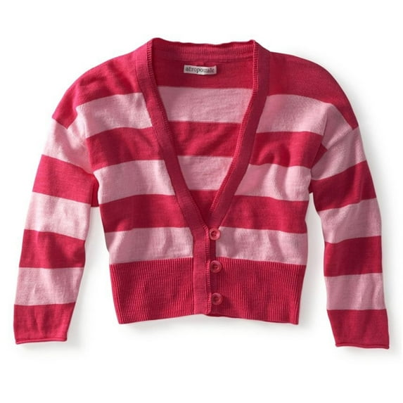 Aeropostale Womens Cropped Stripe Cardigan Sweater, Pink, Juniors, Large