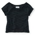 thumbnail image 1 of Aeropostale Womens Cropped Striped Crew Knit Sweater, Black, Juniors, Large, 1 of 1