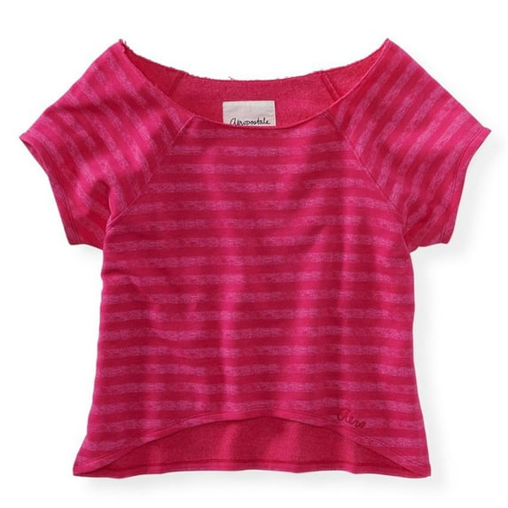Aeropostale Womens Cropped Striped Crew Knit Sweater, Pink, Juniors, Medium