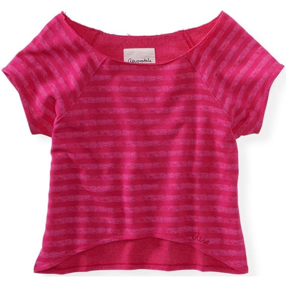Aeropostale Womens Cropped Striped Crew Knit Sweater, Pink, Juniors, X-Large