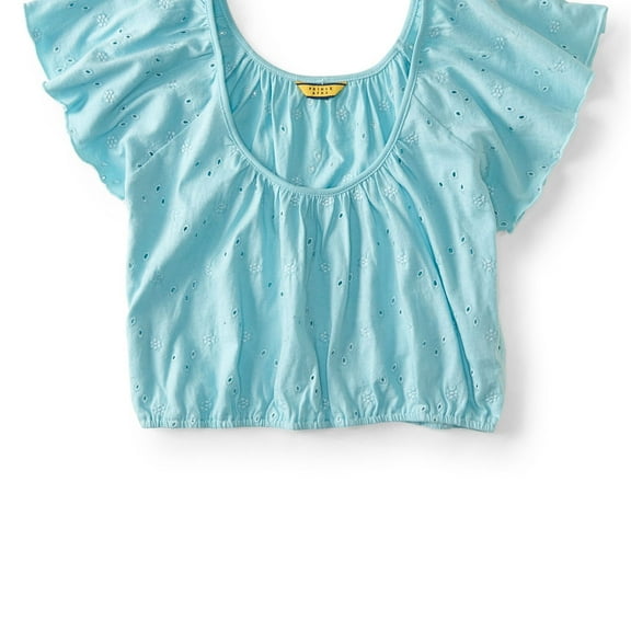 Aeropostale Womens Embroidered Crop Basic T-Shirt, Blue, Juniors, Medium