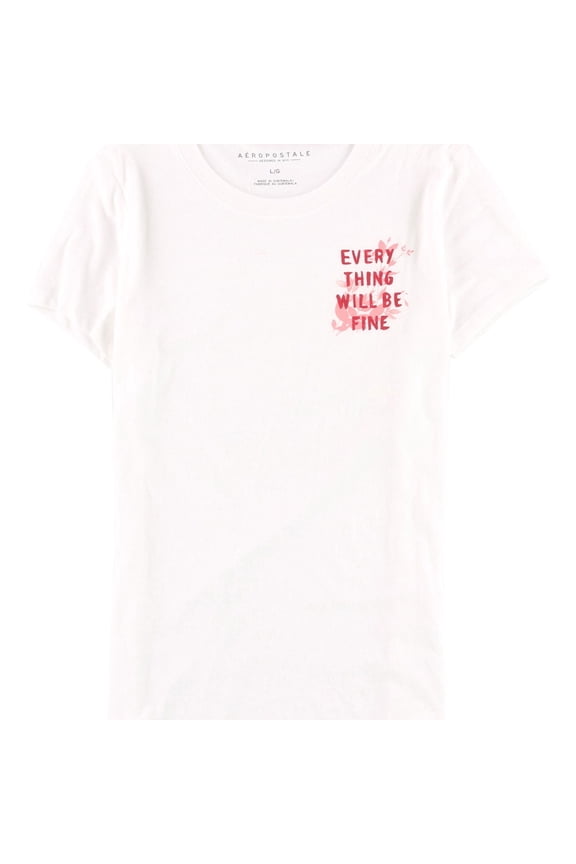 Aeropostale Womens Everything Will Be Fine Graphic T-Shirt, White, Juniors, Large