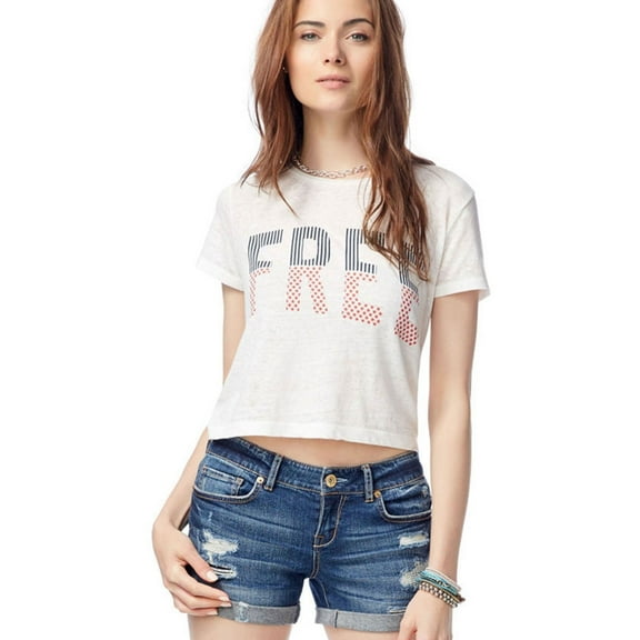 Aeropostale Womens FREE Stars & Stripes Graphic T-Shirt, White, Juniors, X-Large