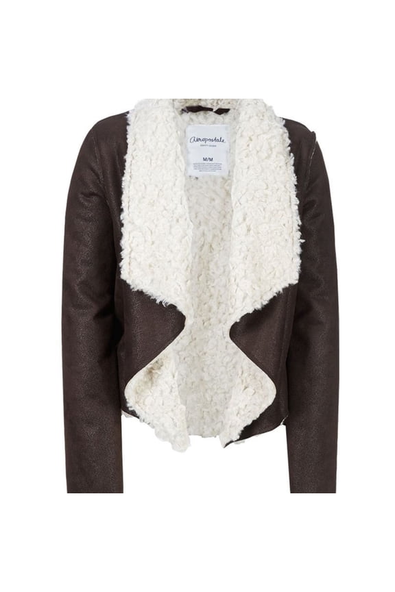 Aeropostale Womens Faux Sherpa Cropped Jacket, Brown, Juniors, Large