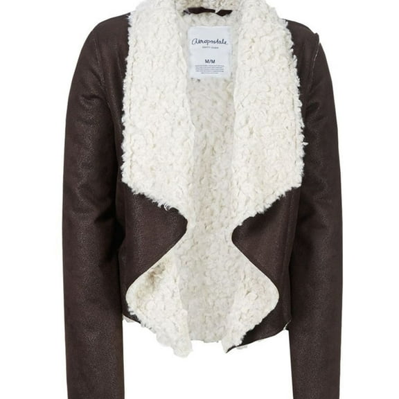 Aeropostale Womens Faux Sherpa Cropped Jacket, Brown, Juniors, X-Small