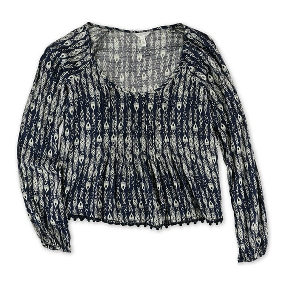 Aeropostale Womens Feather Crop Peasant Blouse, Blue, Juniors, Small