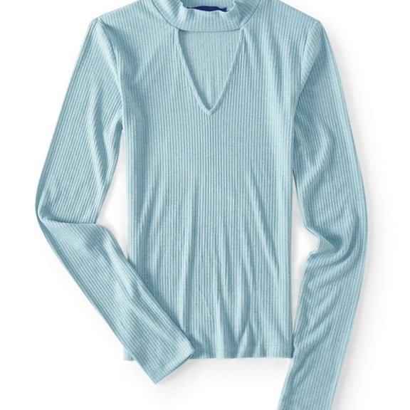 Aeropostale Womens Fitted Choker Pullover Blouse, Blue, Juniors, X-Large
