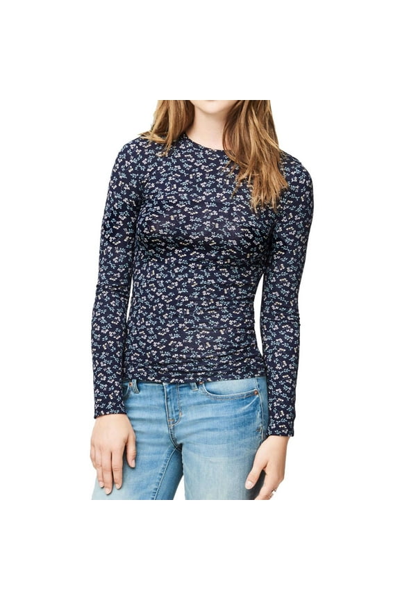 Aeropostale Womens Floral Basic T-Shirt, Blue, Juniors, Small