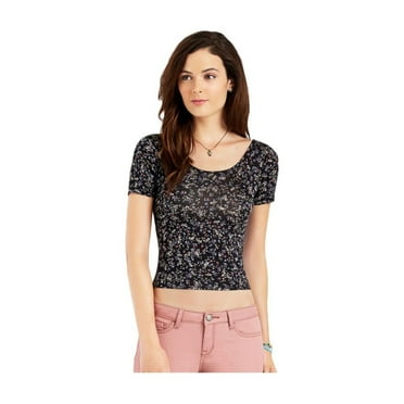 Aeropostale Womens Floral Bodycon Graphic T-Shirt, Black, Juniors, X-Large
